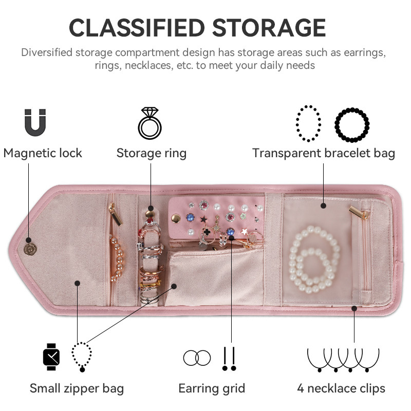 Borsa pieghevole 14.5x3x15cm di Mini Travel Organizer Jewellery Roll dell'alloggiamento sacchetto filtro di stoccaggio dei gioielli
