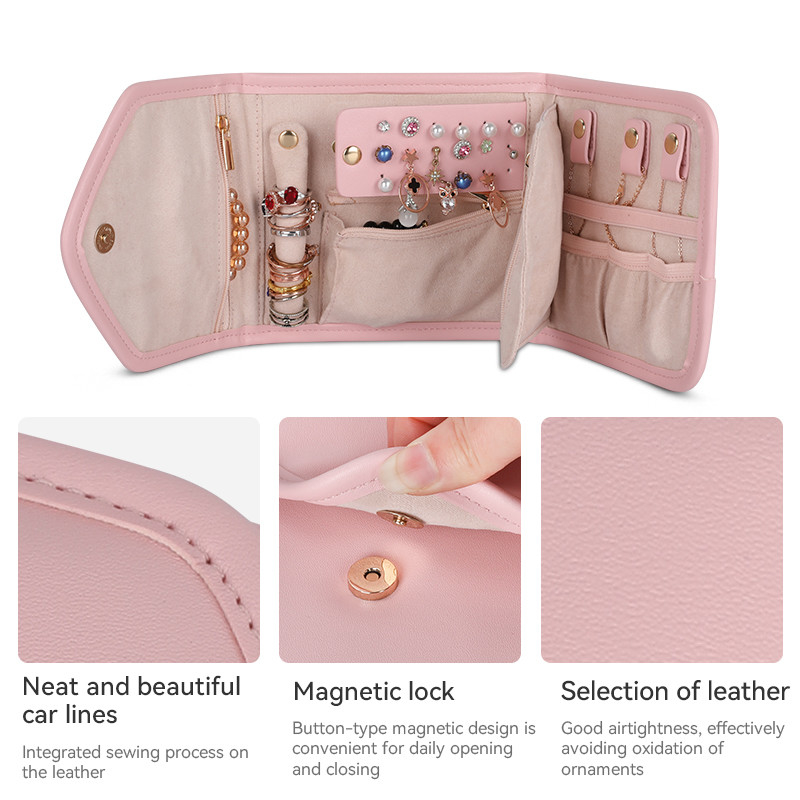 Borsa pieghevole 14.5x3x15cm di Mini Travel Organizer Jewellery Roll dell'alloggiamento sacchetto filtro di stoccaggio dei gioielli