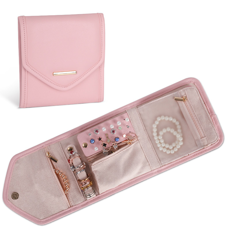 Borsa pieghevole 14.5x3x15cm di Mini Travel Organizer Jewellery Roll dell'alloggiamento sacchetto filtro di stoccaggio dei gioielli
