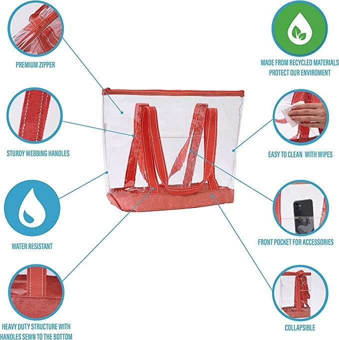 Sacchetti della spesa amichevoli a 14 pollici di Eco con lo stagno all'aperto dello stadio di Logo Pvc Clear Tote Bag