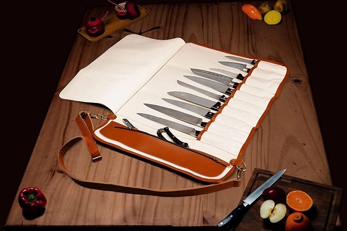 Il vegano della borsa di stoccaggio del coltello di tasca riveste di pelle il trasportatore 17x7.5x1.5 dei piccoli cuochi unici»