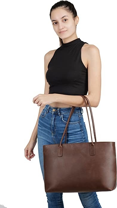 Computer portatile di cuoio Tote Bag, borsa a tracolla dell'elaboratore portatile d'annata dell'ufficio del lavoro 16x21