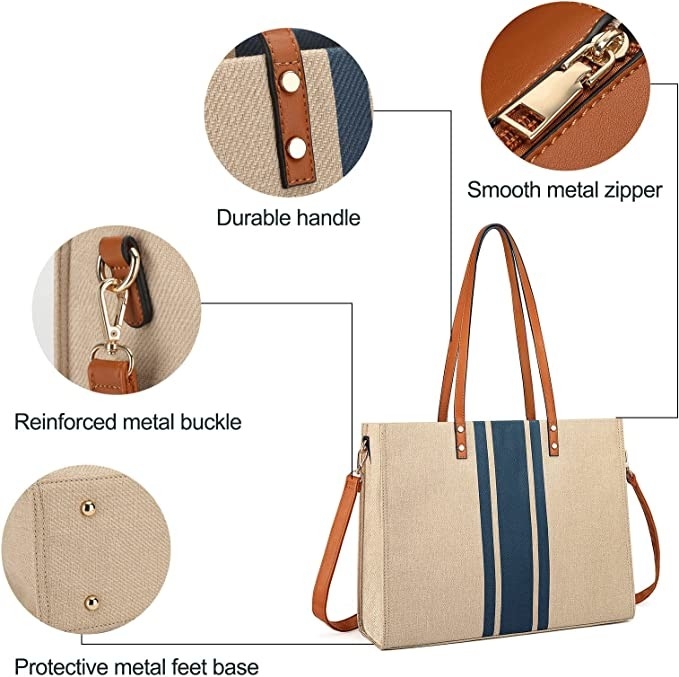 Viaggio 16.33x4.7x12.99 di Tote Bag For Women Casual del computer portatile del lavoro della tela