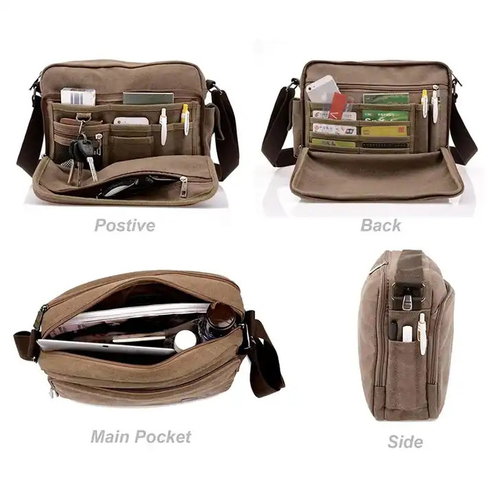 Portable Canvas Offset Print Crossbody Messenger Bag Donna 13,8 x 4 x 10,8 pollici