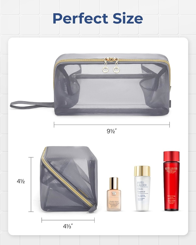 Portable Large Black Mesh Cosmetic Bag Open Flat Organizer Travel Bag Per Uomini Donne