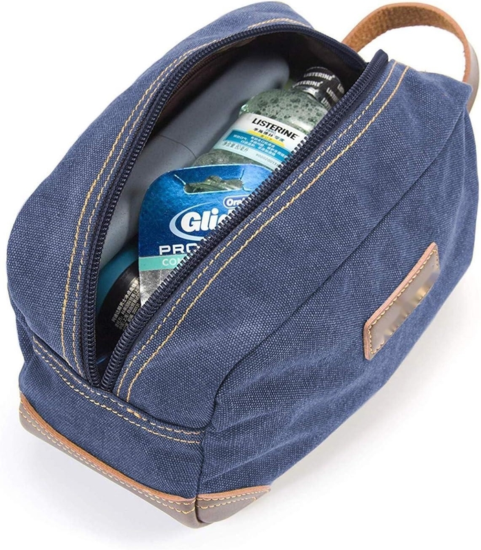 Bagno da bagno per uomini, cuoio blu e tela