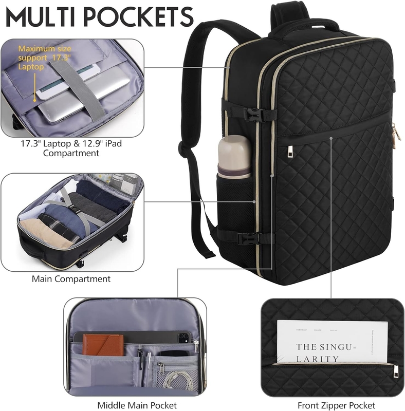 Big Flight Approved Carry On Water Resistant Anti-Theft Casual Travel Bag Fit Laptop da 17 pollici con porta di ricarica USB