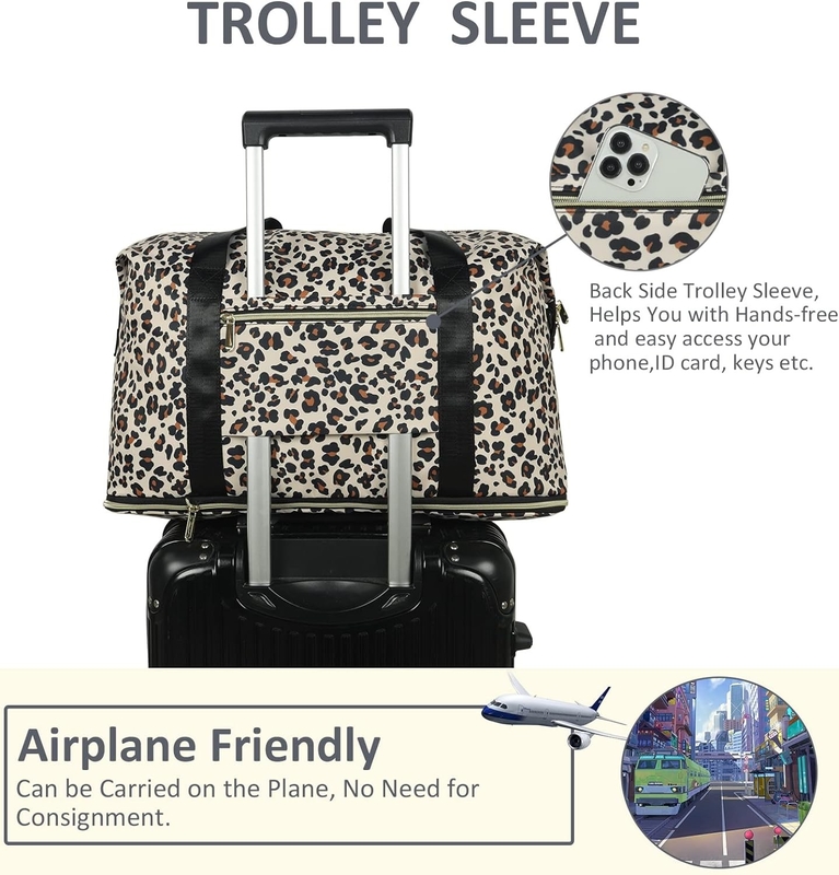 Leopard espandibile grande weekenders notte impermeabile portatile spalla Tote borsa da viaggio ith sacchetto igienico