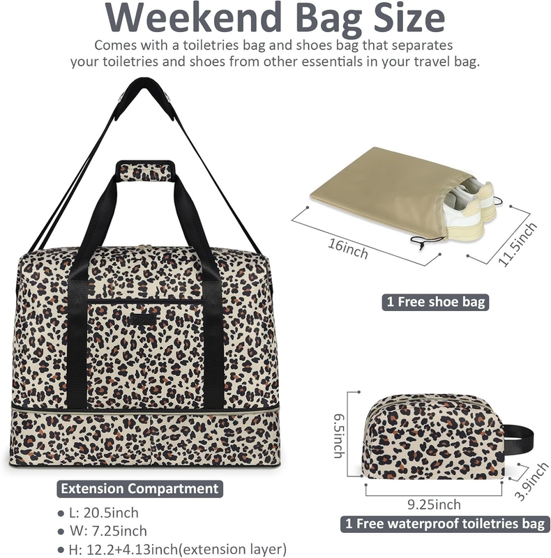 Leopard espandibile grande weekenders notte impermeabile portatile spalla Tote borsa da viaggio ith sacchetto igienico