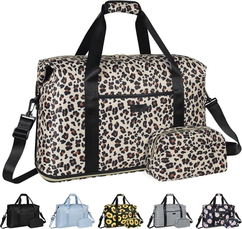 Leopard espandibile grande weekenders notte impermeabile portatile spalla Tote borsa da viaggio ith sacchetto igienico