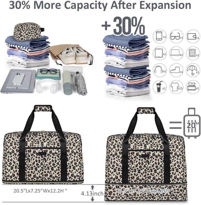 Leopard espandibile grande weekenders notte impermeabile portatile spalla Tote borsa da viaggio ith sacchetto igienico