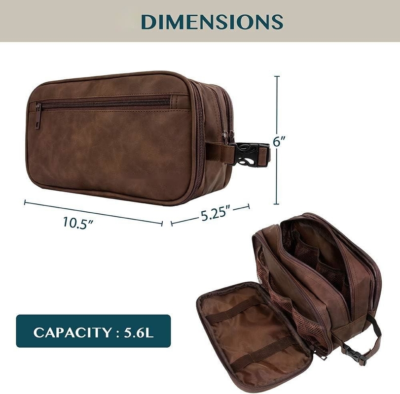 Dopp Kit resistente all' acqua marrone scuro Borsa da barba in cuoio PU Organizzatore Borsa da viaggio per accessori Igiene cosmetica