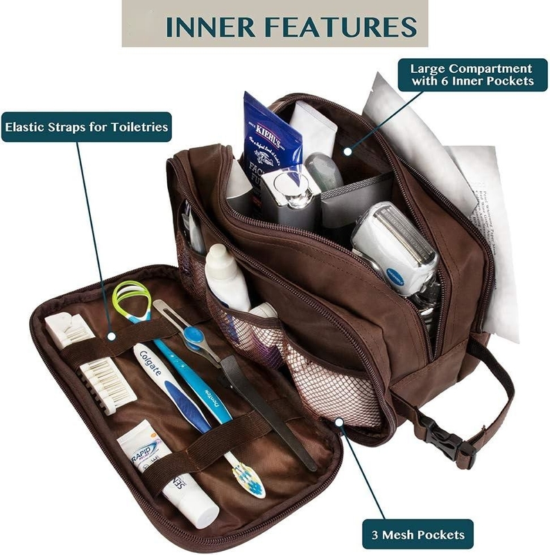 Dopp Kit resistente all' acqua marrone scuro Borsa da barba in cuoio PU Organizzatore Borsa da viaggio per accessori Igiene cosmetica