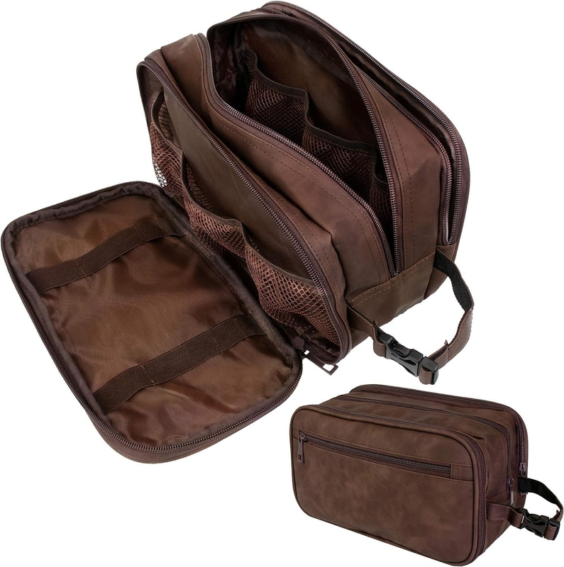 Dopp Kit resistente all' acqua marrone scuro Borsa da barba in cuoio PU Organizzatore Borsa da viaggio per accessori Igiene cosmetica