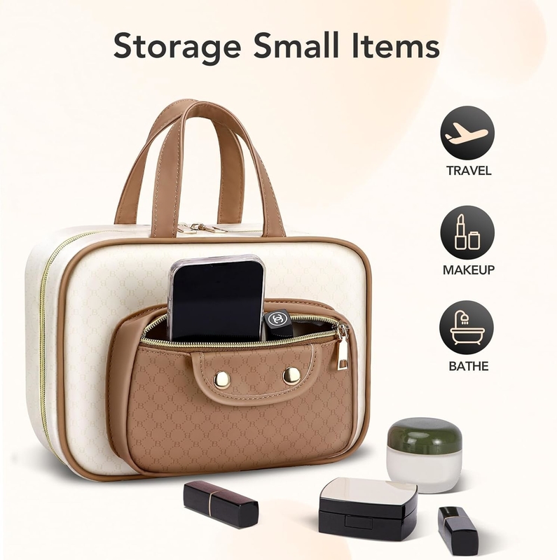 Acqua resistente Toiletry bianco cremoso appeso Makeup organizzatore cosmetico sacchetto da viaggio per accessori da bagno full size