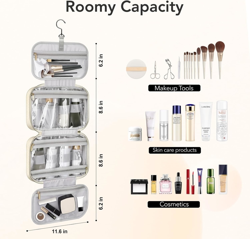 Acqua resistente Toiletry bianco cremoso appeso Makeup organizzatore cosmetico sacchetto da viaggio per accessori da bagno full size