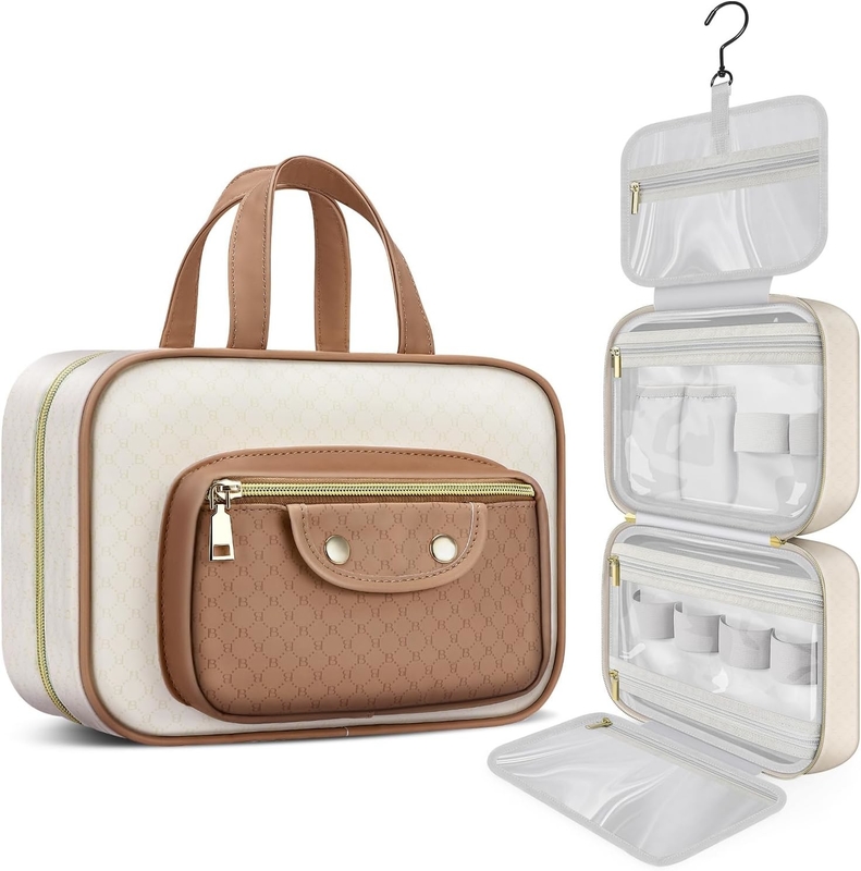Acqua resistente Toiletry bianco cremoso appeso Makeup organizzatore cosmetico sacchetto da viaggio per accessori da bagno full size