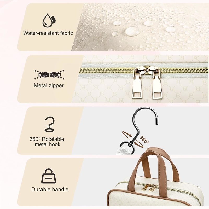 Acqua resistente Toiletry bianco cremoso appeso Makeup organizzatore cosmetico sacchetto da viaggio per accessori da bagno full size