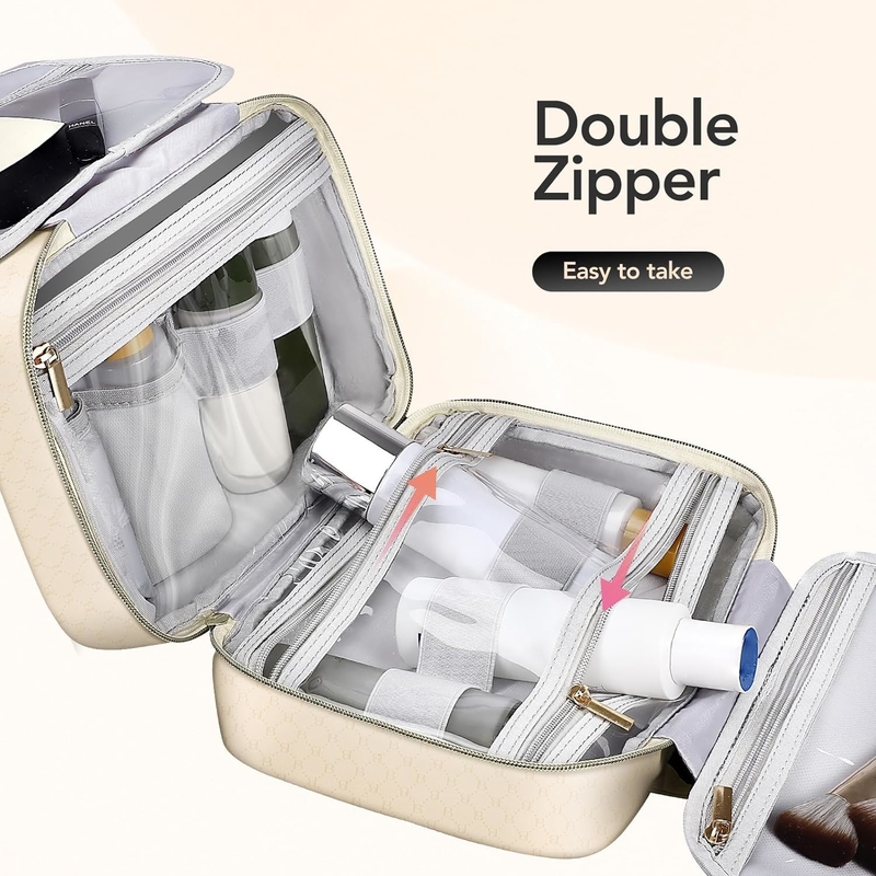 Acqua resistente Toiletry bianco cremoso appeso Makeup organizzatore cosmetico sacchetto da viaggio per accessori da bagno full size