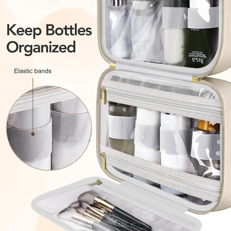Acqua resistente Toiletry bianco cremoso appeso Makeup organizzatore cosmetico sacchetto da viaggio per accessori da bagno full size