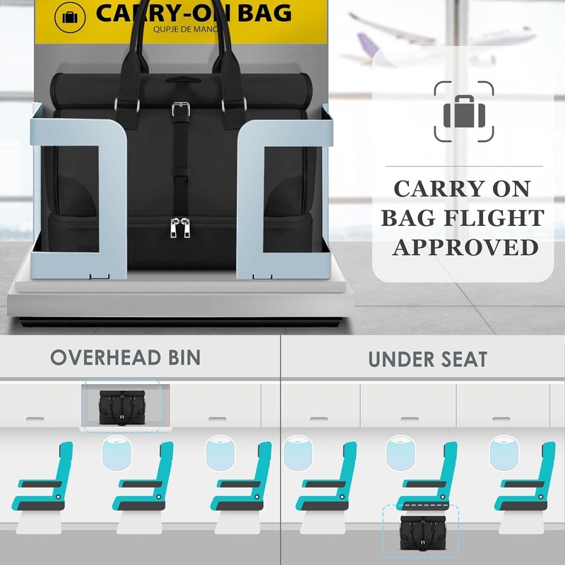 Canvas nero Portatile espandibile Weekend Airplanes Bagno da bagno con vano per scarpe e porta di ricarica USB