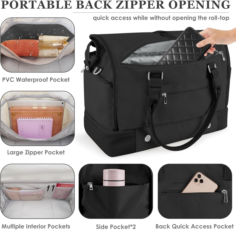 Canvas nero Portatile espandibile Weekend Airplanes Bagno da bagno con vano per scarpe e porta di ricarica USB