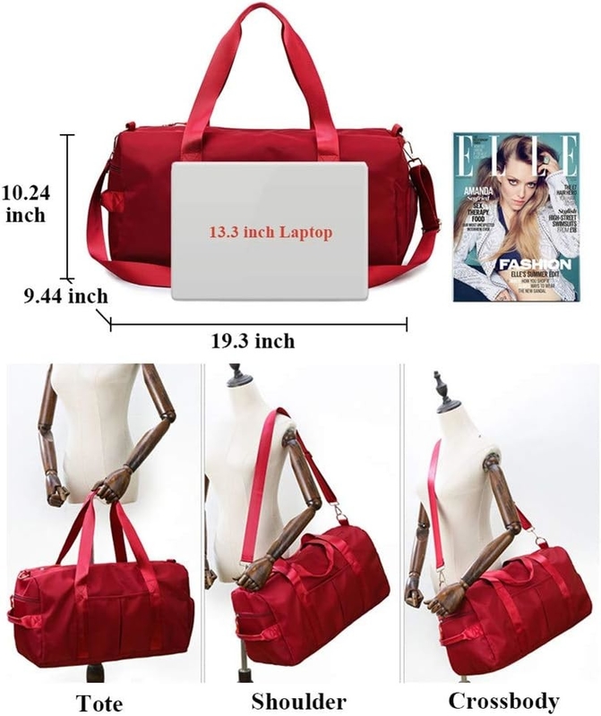 Red Large Sports Gym Weekend Training Swim Yoga Sacchetto da viaggio con tasca bagnata e vano scarpe