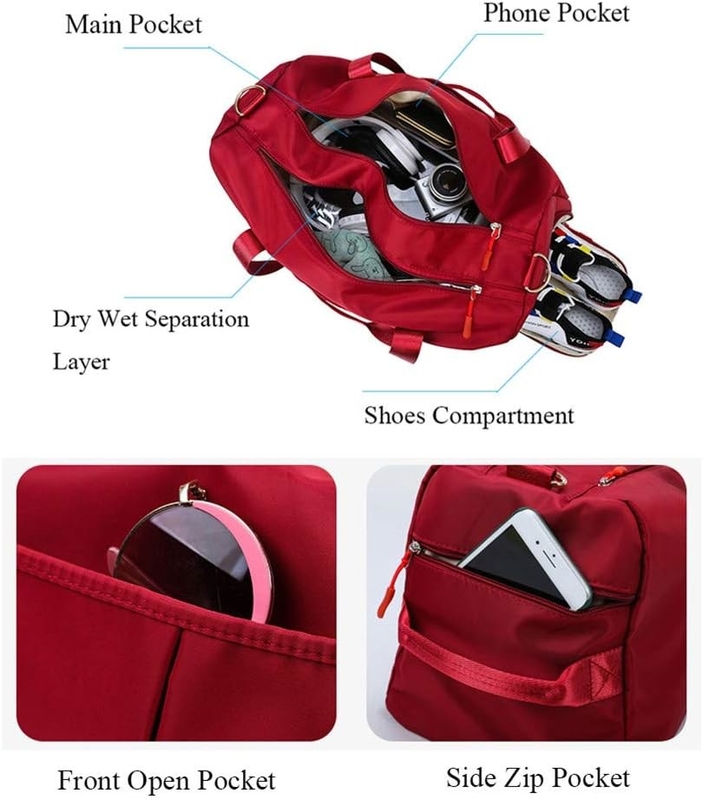 Red Large Sports Gym Weekend Training Swim Yoga Sacchetto da viaggio con tasca bagnata e vano scarpe