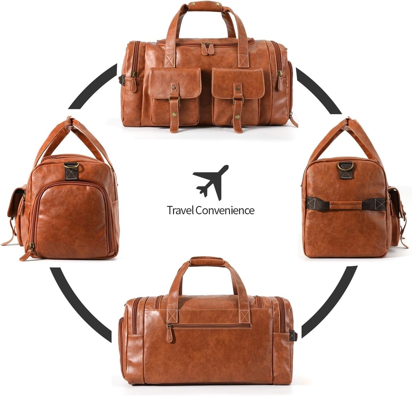 Large Brown PU Leather Carry On Weekend Overnight Sports Yoga Gym Custom Travel Bag con sacchetto per scarpe