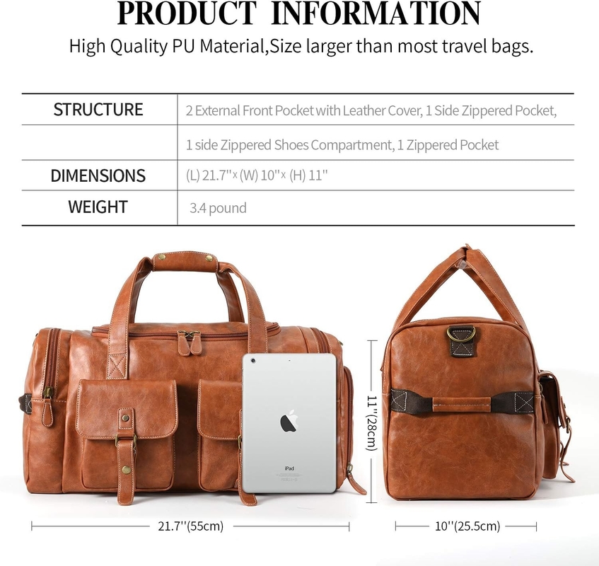 Large Brown PU Leather Carry On Weekend Overnight Sports Yoga Gym Custom Travel Bag con sacchetto per scarpe