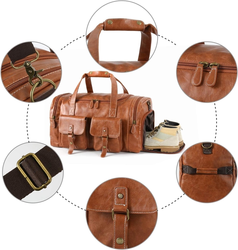 Large Brown PU Leather Carry On Weekend Overnight Sports Yoga Gym Custom Travel Bag con sacchetto per scarpe