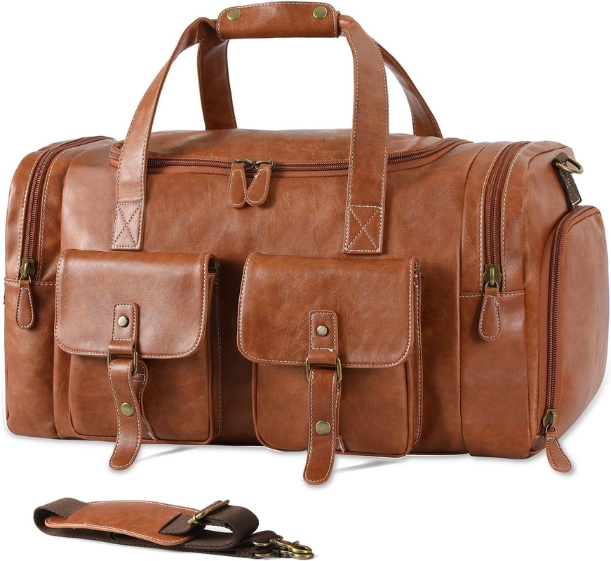 Large Brown PU Leather Carry On Weekend Overnight Sports Yoga Gym Custom Travel Bag con sacchetto per scarpe
