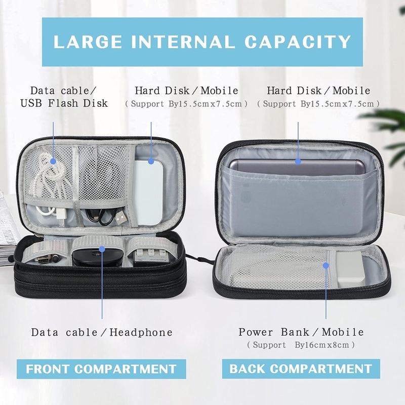 Acqua resistente doppi strati organizzatore di cavi tutto in uno borsa di accessori elettronici