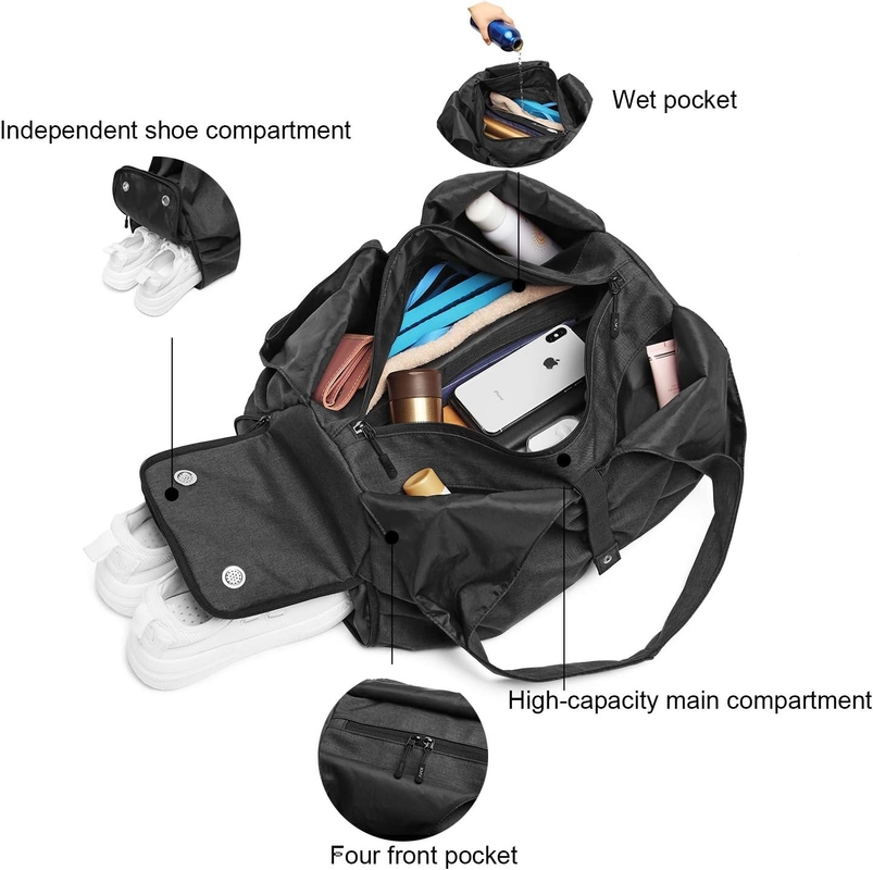 Poliestere nero Yoga Gym Sport Borsa da viaggio con tasche di stoccaggio asciutto bagnato
