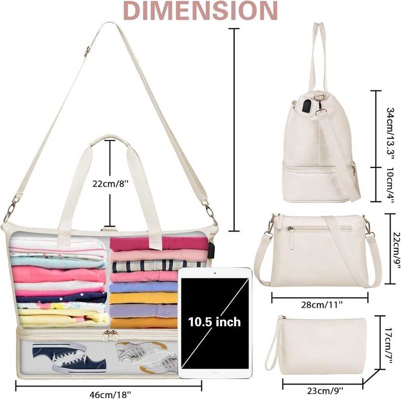 Borsa da viaggio beige espandibile con porta scarpe e tasca bagnata