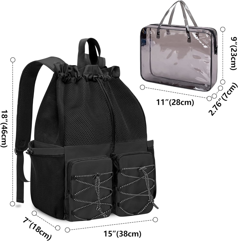 Black Waterproof Drawstring Beach Swim Gym Pool Sports Mesh Custom Travel Bag per uomini e donne