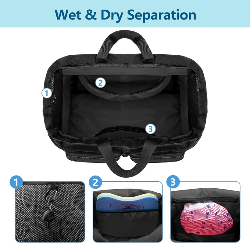 Black Waterproof Drawstring Beach Swim Gym Pool Sports Mesh Custom Travel Bag per uomini e donne