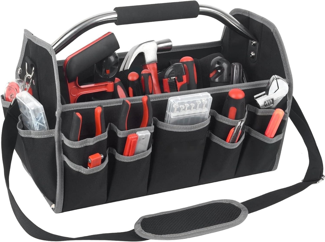 16 pollici 26 tasche manicotto di acciaio borsa utensili di viaggio personalizzato con cintura a spalla rimovibile