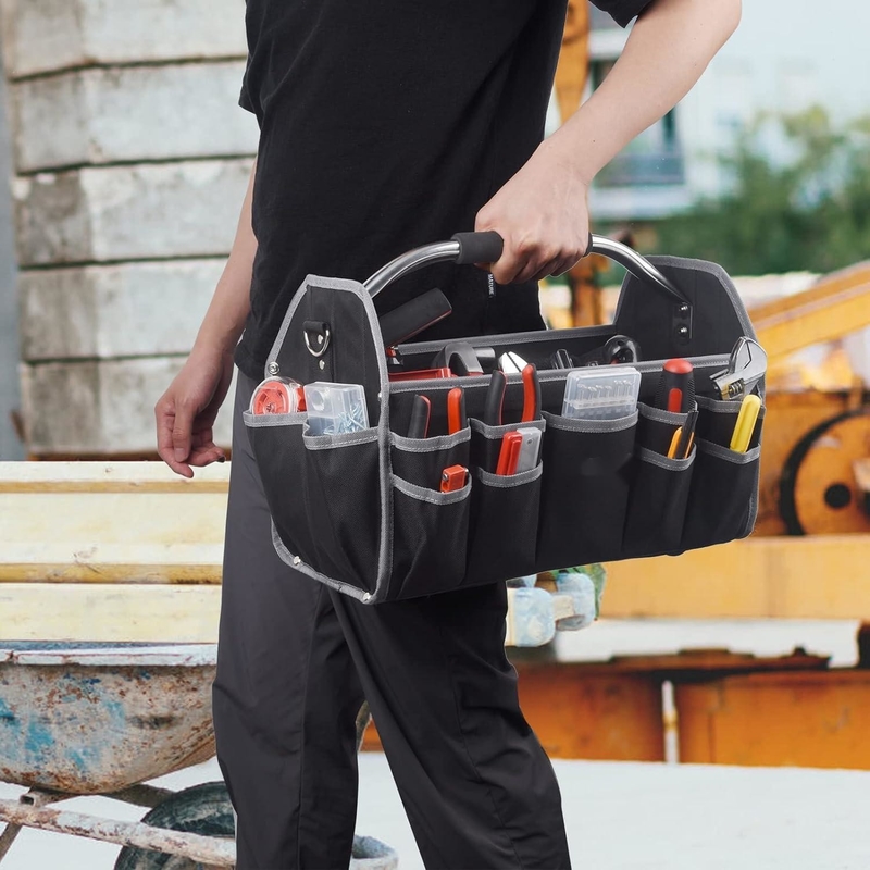 16 pollici 26 tasche manicotto di acciaio borsa utensili di viaggio personalizzato con cintura a spalla rimovibile