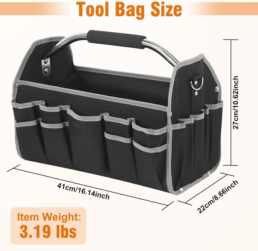 16 pollici 26 tasche manicotto di acciaio borsa utensili di viaggio personalizzato con cintura a spalla rimovibile