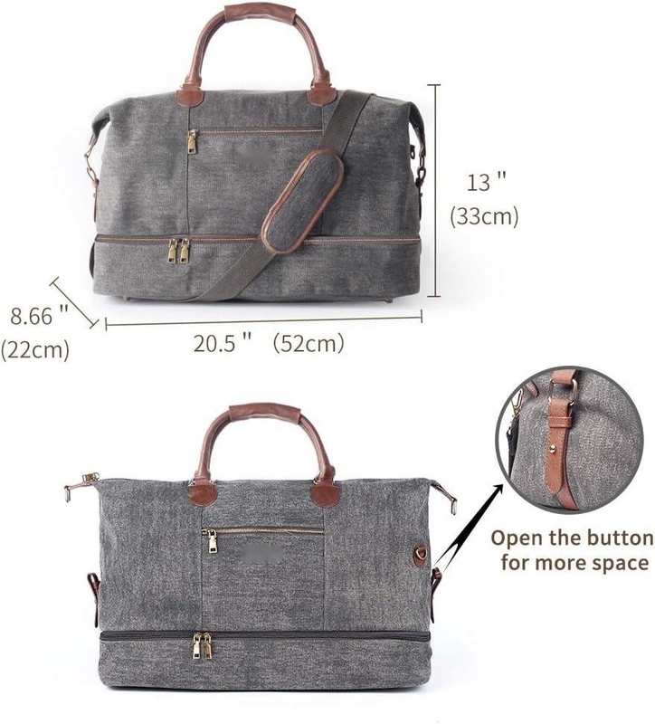 Large Capacity Canvas Carry On Duffel Tote Weekender Overnight Travel Bag With Shoe Bag