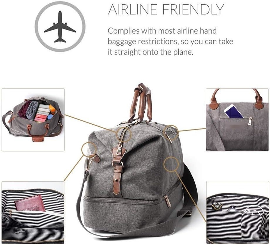 Large Capacity Canvas Carry On Duffel Tote Weekender Overnight Travel Bag With Shoe Bag
