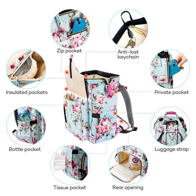 Grande capacità impermeabile resistente multifunzione Nappy Custom Travel Diaper Bag per mamma e papà