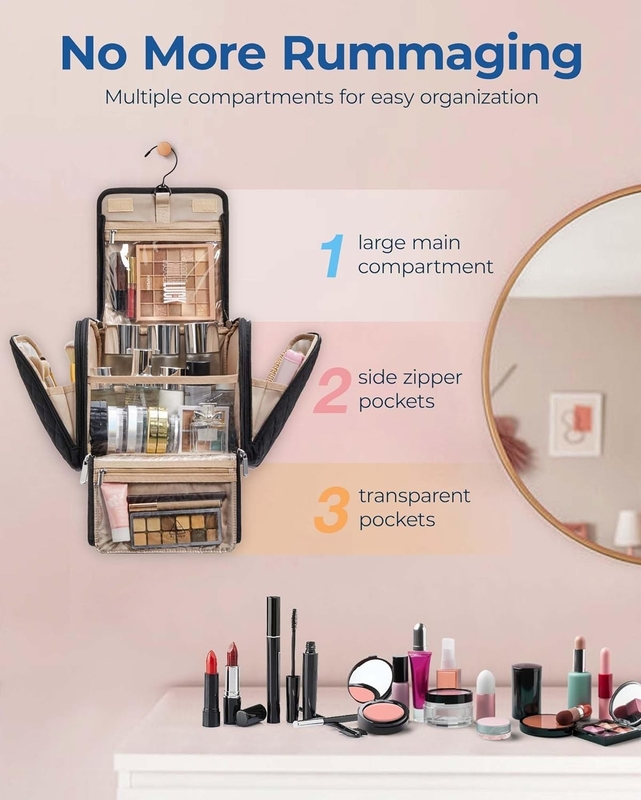 Portable Cosmetic Large Capacity Door Room Essentials Custom Travel Bag con gancio appeso