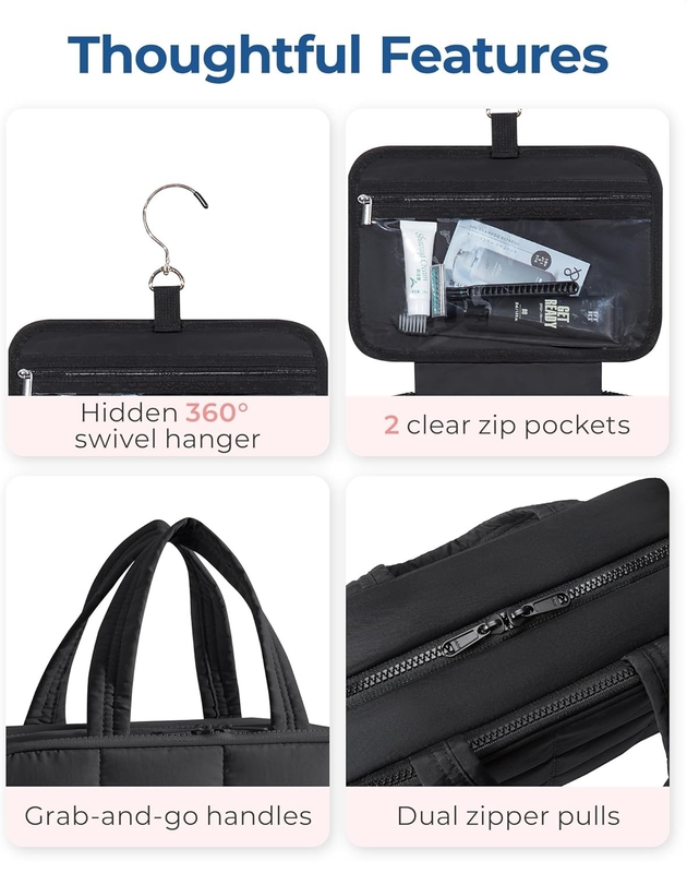 Black Large Carry-on Accessori di viaggio Essentials Puffy Makeup Cosmetico Custom Travel Bag con organizzatore di gioielli