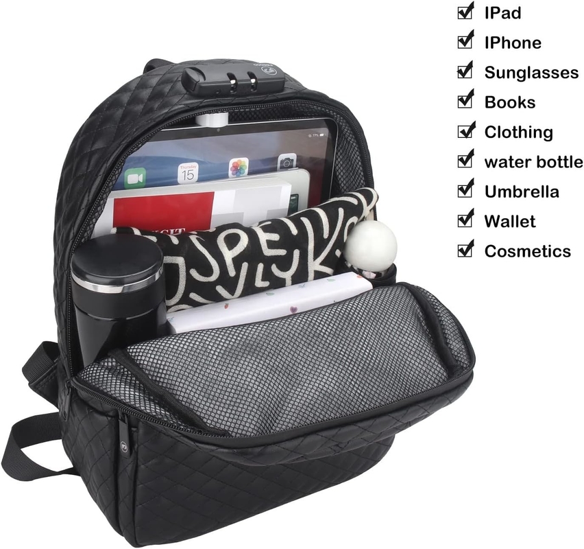 Grande Capacità Nero PU Acqueproof Custom Travel Proof Bag Per Uomini Con Serratura